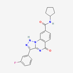 molecular formula C21H18FN5O2 B2659744 N-cyclopentyl-3-(3-fluorophenyl)-5-oxo-4,5-dihydro-[1,2,3]triazolo[1,5-a]quinazoline-8-carboxamide CAS No. 1031650-09-5