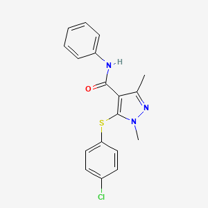 molecular formula C18H16ClN3OS B2659750 5-[(4-chlorophenyl)sulfanyl]-1,3-dimethyl-N-phenyl-1H-pyrazole-4-carboxamide CAS No. 303149-85-1