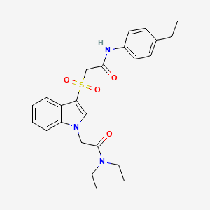 molecular formula C24H29N3O4S B2659764 N,N-二乙基-2-(3-((2-((4-乙基苯基)氨基)-2-氧代乙基)磺酰)-1H-吲哚-1-基)乙酰胺 CAS No. 878056-03-2