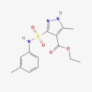 molecular formula C14H17N3O4S B2659771 乙酸3-甲基-5-(N-(间甲苯基)磺酰胺基)-1H-吡唑-4-甲酯 CAS No. 1301767-41-8