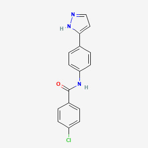molecular formula C16H12ClN3O B2659777 N-(4-(1H-pyrazol-3-yl)phenyl)-4-chlorobenzamide CAS No. 263257-75-6