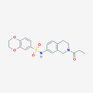 molecular formula C20H22N2O5S B2659784 N-(2-propionyl-1,2,3,4-tetrahydroisoquinolin-7-yl)-2,3-dihydrobenzo[b][1,4]dioxine-6-sulfonamide CAS No. 955750-59-1
