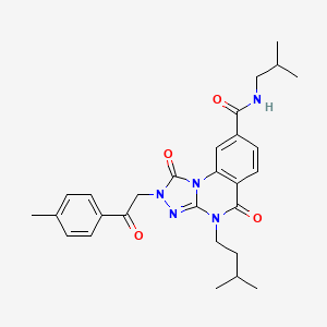 molecular formula C28H33N5O4 B2659829 N-isobutyl-4-(3-methylbutyl)-2-[2-(4-methylphenyl)-2-oxoethyl]-1,5-dioxo-1,2,4,5-tetrahydro[1,2,4]triazolo[4,3-a]quinazoline-8-carboxamide CAS No. 1223968-97-5