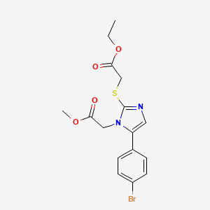 molecular formula C16H17BrN2O4S B2659831 ethyl 2-((5-(4-bromophenyl)-1-(2-methoxy-2-oxoethyl)-1H-imidazol-2-yl)thio)acetate CAS No. 1206985-88-7