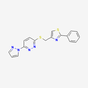 molecular formula C17H13N5S2 B2659832 4-(((6-(1H-pyrazol-1-yl)pyridazin-3-yl)thio)methyl)-2-phenylthiazole CAS No. 1351611-80-7