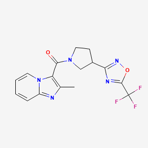 molecular formula C16H14F3N5O2 B2659844 (2-Methylimidazo[1,2-a]pyridin-3-yl)(3-(5-(trifluoromethyl)-1,2,4-oxadiazol-3-yl)pyrrolidin-1-yl)methanone CAS No. 2034601-32-4