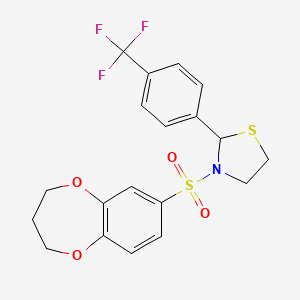 3-((3,4-dihydro-2H-benzo[b][1,4]dioxepin-7-yl)sulfonyl)-2-(4-(trifluoromethyl)phenyl)thiazolidine