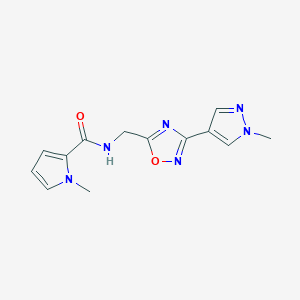 molecular formula C13H14N6O2 B2659848 1-methyl-N-((3-(1-methyl-1H-pyrazol-4-yl)-1,2,4-oxadiazol-5-yl)methyl)-1H-pyrrole-2-carboxamide CAS No. 2034559-88-9