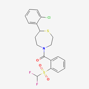 molecular formula C19H18ClF2NO3S2 B2659850 (7-(2-Chlorophenyl)-1,4-thiazepan-4-yl)(2-((difluoromethyl)sulfonyl)phenyl)methanone CAS No. 1795088-52-6