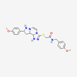 molecular formula C24H22N6O3S B2659866 2-{[11-(4-methoxyphenyl)-3,4,6,9,10-pentaazatricyclo[7.3.0.0^{2,6}]dodeca-1(12),2,4,7,10-pentaen-5-yl]sulfanyl}-N-[(4-methoxyphenyl)methyl]acetamide CAS No. 1207000-10-9