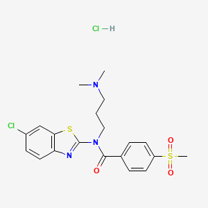 molecular formula C20H23Cl2N3O3S2 B2659875 N-(6-chlorobenzo[d]thiazol-2-yl)-N-(3-(dimethylamino)propyl)-4-(methylsulfonyl)benzamide hydrochloride CAS No. 1216814-01-5