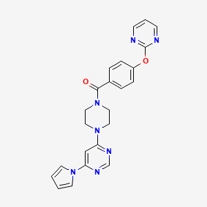 molecular formula C23H21N7O2 B2659881 (4-(6-(1H-pyrrol-1-yl)pyrimidin-4-yl)piperazin-1-yl)(4-(pyrimidin-2-yloxy)phenyl)methanone CAS No. 1421455-35-7