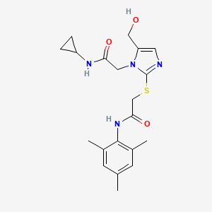 molecular formula C20H26N4O3S B2659898 2-{[1-[2-(cyclopropylamino)-2-oxoethyl]-5-(hydroxymethyl)-1H-imidazol-2-yl]thio}-N-mesitylacetamide CAS No. 923245-76-5