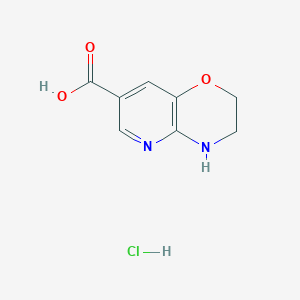 molecular formula C8H9ClN2O3 B2659904 3,4-Dihydro-2H-pyrido[3,2-b][1,4]oxazine-7-carboxylic acid;hydrochloride CAS No. 2225141-60-4