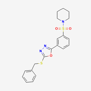 molecular formula C20H21N3O3S2 B2659921 2-Benzylsulfanyl-5-(3-piperidin-1-ylsulfonylphenyl)-1,3,4-oxadiazole CAS No. 849515-68-0