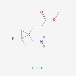 molecular formula C8H14ClF2NO2 B2659931 Methyl 3-[1-(aminomethyl)-2,2-difluorocyclopropyl]propanoate;hydrochloride CAS No. 2243512-62-9
