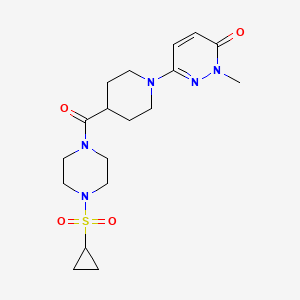 molecular formula C18H27N5O4S B2659933 6-(4-(4-(环丙基磺酰)哌嗪-1-基甲酰基)哌啪啉-1-基)-2-甲基吡啶并[3(2H)-酮 CAS No. 1421459-44-0