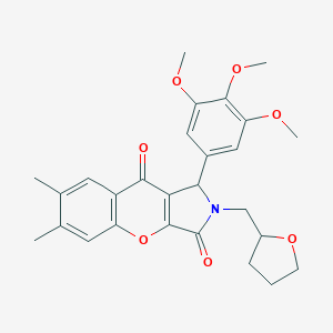 molecular formula C27H29NO7 B265995 6,7-Dimethyl-2-(tetrahydro-2-furanylmethyl)-1-(3,4,5-trimethoxyphenyl)-1,2-dihydrochromeno[2,3-c]pyrrole-3,9-dione 