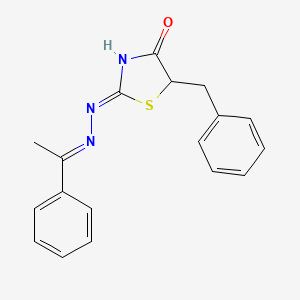 molecular formula C18H17N3OS B2659983 (Z)-5-benzyl-2-((E)-(1-phenylethylidene)hydrazono)thiazolidin-4-one CAS No. 463325-17-9