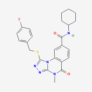 molecular formula C24H24FN5O2S B2660003 N-cyclohexyl-1-((4-fluorobenzyl)thio)-4-methyl-5-oxo-4,5-dihydro-[1,2,4]triazolo[4,3-a]quinazoline-8-carboxamide CAS No. 1111214-78-8
