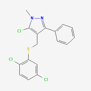 molecular formula C17H13Cl3N2S B2660013 5-chloro-4-{[(2,5-dichlorophenyl)sulfanyl]methyl}-1-methyl-3-phenyl-1H-pyrazole CAS No. 956795-51-0
