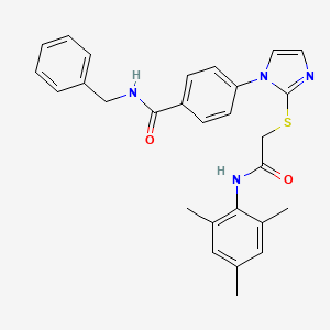molecular formula C28H28N4O2S B2660018 N-benzyl-4-(2-((2-(mesitylamino)-2-oxoethyl)thio)-1H-imidazol-1-yl)benzamide CAS No. 1358790-22-3