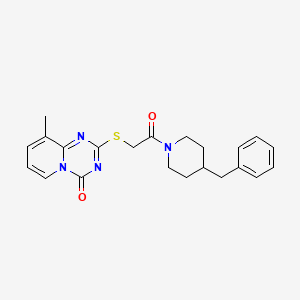molecular formula C22H24N4O2S B2660034 2-[2-(4-Benzylpiperidin-1-yl)-2-oxoethyl]sulfanyl-9-methylpyrido[1,2-a][1,3,5]triazin-4-one CAS No. 896338-58-2