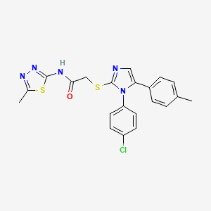 molecular formula C21H18ClN5OS2 B2660082 2-((1-(4-氯苯基)-5-(对甲苯基)-1H-咪唑-2-基)硫代)-N-(5-甲基-1,3,4-噻二唑-2-基)乙酰胺 CAS No. 1226436-36-7