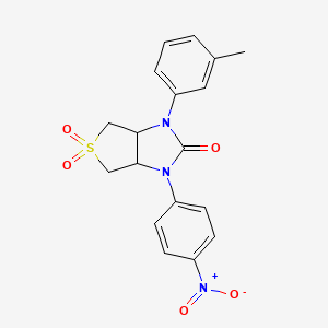 molecular formula C18H17N3O5S B2660095 1-(4-硝基苯基)-3-(间甲苯基)四氢-1H-噻吩并[3,4-d]咪唑-2(3H)-酮-5,5-二氧化物 CAS No. 620543-62-6