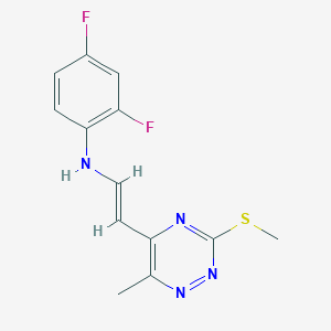 molecular formula C13H12F2N4S B2660125 2,4-二氟-N-(2-(6-甲基-3-(甲硫基)-1,2,4-噻嗪-5-基)乙烯基)苯胺 CAS No. 306980-25-6