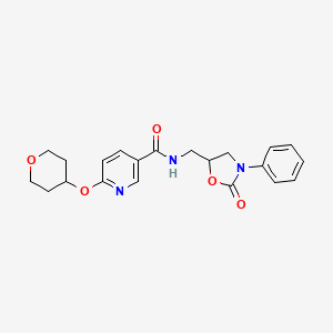molecular formula C21H23N3O5 B2660131 N-((2-oxo-3-phenyloxazolidin-5-yl)methyl)-6-((tetrahydro-2H-pyran-4-yl)oxy)nicotinamide CAS No. 1903273-11-9