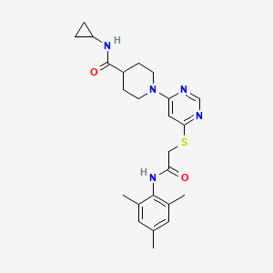 molecular formula C24H31N5O2S B2660147 N-Cyclopropyl-1-[6-[2-oxo-2-(2,4,6-trimethylanilino)ethyl]sulfanylpyrimidin-4-yl]piperidine-4-carboxamide CAS No. 1189961-08-7