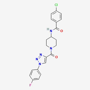 molecular formula C21H19ClFN5O2 B2660156 4-chloro-N-(1-(1-(4-fluorophenyl)-1H-1,2,3-triazole-4-carbonyl)piperidin-4-yl)benzamide CAS No. 1251704-54-7