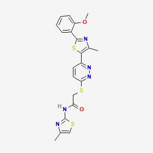 molecular formula C21H19N5O2S3 B2660193 2-((6-(2-(2-methoxyphenyl)-4-methylthiazol-5-yl)pyridazin-3-yl)thio)-N-(4-methylthiazol-2-yl)acetamide CAS No. 954697-95-1