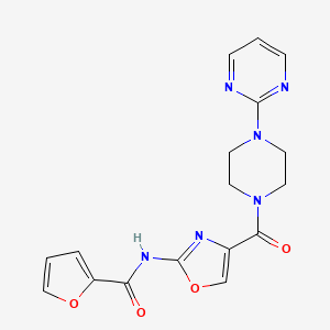 molecular formula C17H16N6O4 B2660208 N-(4-(4-(嘧啶-2-基)哌嗪-1-甲酰)噁唑-2-基)呋喃-2-甲酰胺 CAS No. 1396710-11-4