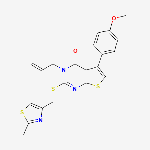 molecular formula C21H19N3O2S3 B2660221 3-allyl-5-(4-methoxyphenyl)-2-(((2-methylthiazol-4-yl)methyl)thio)thieno[2,3-d]pyrimidin-4(3H)-one CAS No. 670273-60-6
