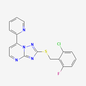 molecular formula C17H11ClFN5S B2660228 2-[(2-Chloro-6-fluorobenzyl)sulfanyl]-7-(2-pyridinyl)[1,2,4]triazolo[1,5-a]pyrimidine CAS No. 338751-46-5