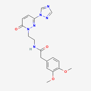 molecular formula C18H20N6O4 B2660229 2-(3,4-dimethoxyphenyl)-N-(2-(6-oxo-3-(1H-1,2,4-triazol-1-yl)pyridazin-1(6H)-yl)ethyl)acetamide CAS No. 1448070-98-1