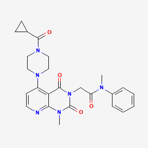 molecular formula C25H28N6O4 B2660233 2-(5-(4-(cyclopropanecarbonyl)piperazin-1-yl)-1-methyl-2,4-dioxo-1,2-dihydropyrido[2,3-d]pyrimidin-3(4H)-yl)-N-methyl-N-phenylacetamide CAS No. 1021123-68-1