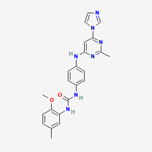 molecular formula C23H23N7O2 B2660257 1-(4-((6-(1H-imidazol-1-yl)-2-methylpyrimidin-4-yl)amino)phenyl)-3-(2-methoxy-5-methylphenyl)urea CAS No. 1203079-62-2