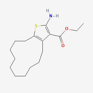 molecular formula C17H27NO2S B2660266 Ethyl 2-amino-4,5,6,7,8,9,10,11,12,13-decahydrocyclododeca[b]thiophene-3-carboxylate CAS No. 213192-28-0