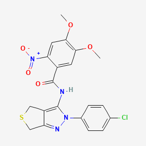 molecular formula C20H17ClN4O5S B2660285 N-(2-(4-chlorophenyl)-4,6-dihydro-2H-thieno[3,4-c]pyrazol-3-yl)-4,5-dimethoxy-2-nitrobenzamide CAS No. 361167-00-2