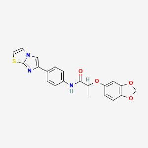 molecular formula C21H17N3O4S B2660292 2-(benzo[d][1,3]dioxol-5-yloxy)-N-(4-(imidazo[2,1-b]thiazol-6-yl)phenyl)propanamide CAS No. 1058471-34-3