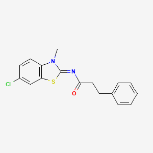 molecular formula C17H15ClN2OS B2660302 N-(6-chloro-3-methyl-1,3-benzothiazol-2-ylidene)-3-phenylpropanamide CAS No. 476317-83-6