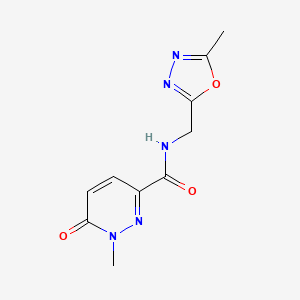 molecular formula C10H11N5O3 B2660320 1-methyl-N-((5-methyl-1,3,4-oxadiazol-2-yl)methyl)-6-oxo-1,6-dihydropyridazine-3-carboxamide CAS No. 2034574-18-8