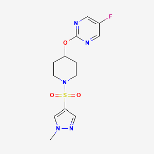 molecular formula C13H16FN5O3S B2660339 5-fluoro-2-({1-[(1-methyl-1H-pyrazol-4-yl)sulfonyl]piperidin-4-yl}oxy)pyrimidine CAS No. 2380176-56-5