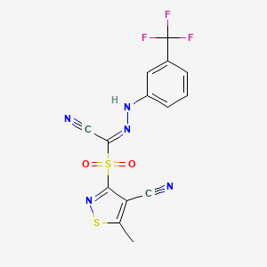 molecular formula C14H8F3N5O2S2 B2660340 3-({Cyano-2-[3-(trifluoromethyl)phenyl]carbohydrazonoyl}sulfonyl)-5-methyl-4-isothiazolecarbonitrile CAS No. 337928-27-5