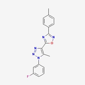 molecular formula C18H14FN5O B2660355 5-[1-(3-fluorophenyl)-5-methyl-1H-1,2,3-triazol-4-yl]-3-(4-methylphenyl)-1,2,4-oxadiazole CAS No. 895094-28-7