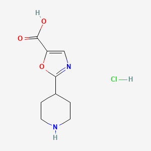 molecular formula C9H13ClN2O3 B2660357 2-(Piperidin-4-yl)-1,3-oxazole-5-carboxylic acid hydrochloride CAS No. 2137604-80-7