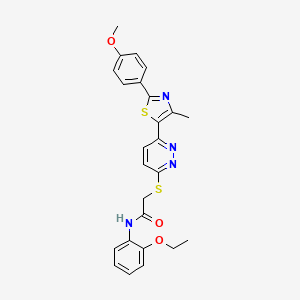 molecular formula C25H24N4O3S2 B2660363 N-(2-ethoxyphenyl)-2-((6-(2-(4-methoxyphenyl)-4-methylthiazol-5-yl)pyridazin-3-yl)thio)acetamide CAS No. 955239-73-3
